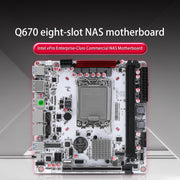 Q670-8Bay NAS Mini ITX Motherboard Upgraded Version,LGA1700 Supports intell12-14 Gen Processors,DDR5,Dual 4k Displays,5X USB3/2,8 SATA3.0 Ports, I226LM 2.5G with vPro (Q670+2xSFF-8643)