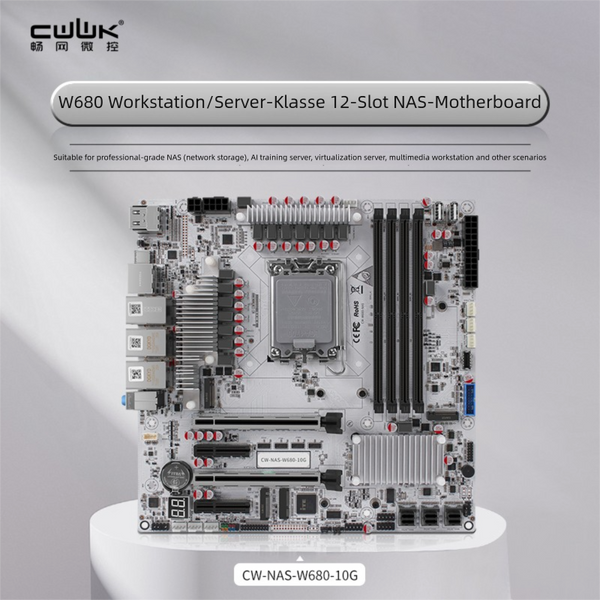 Changwang CWWK W680 NAS motherboard supports 12-bay server-grade SATA, four R5 slots, and pure ECC 10G Ethernet ports.