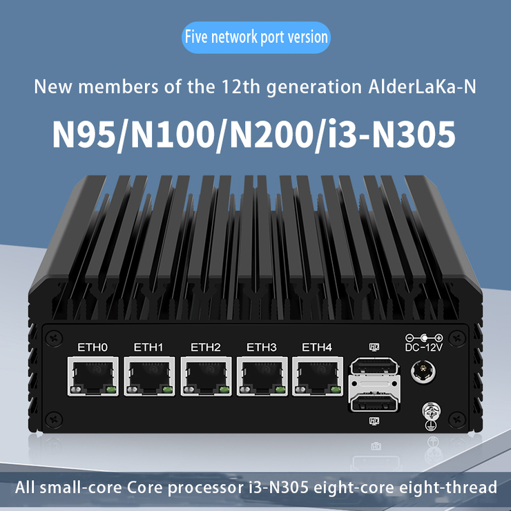 Intel 12th generation N series N100/N200/i3-N305 soft router 5 network 2.5G  dual M.2 dual SATA multi-network port mini host – cwwk
