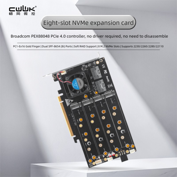 Changwang CWWK Microcontroller Broadcom 88048 PCIE4.0X16 Accessory Supports 8M2 Underdrive-Free Split High Bandwidth Stable Expansion