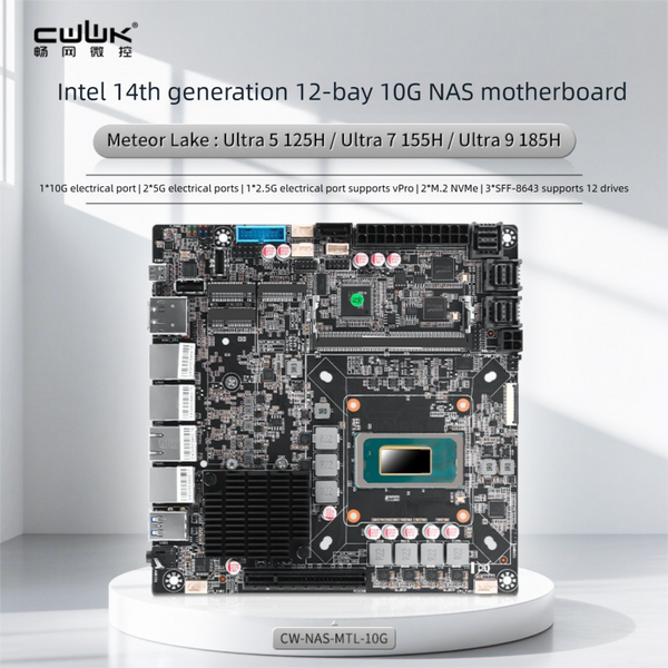 Changwang CWWK 14th Gen Ultra 5 125H/7 155H/9 185H NAS Motherboard 10G 10G Ethernet Ports 12 Drives Laptop DDR5 Dual Memory