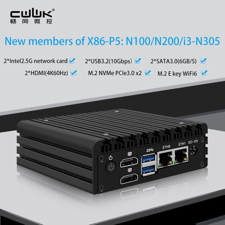 CWWK X86 P5 Super Mini Router 12th Gen Intel N100 DDR5 4800MHz Firewall PC 2x i226-V 2.5G LAN Fanless Mini PC