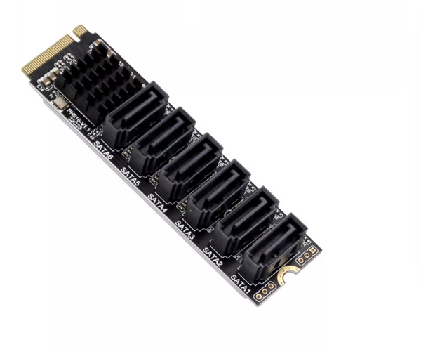 M.2-zu-SATA3.0-Adapterkarte, 6 Gbit/s Hochgeschwindigkeits-M.2 M EKY PCIE3.0-zu-SATA-Adapterkarte, ASM1166 6 Gbit/s Ph516 6-Port-Erweiterungsschnittstellenkarte mit Smart Indicator für OS X, für Windows, für Linux