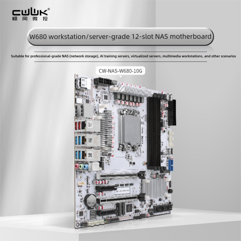 Carte Mère NAS CWWK W680 Micro-ATX - Socket LGA1700, 10GbE, 12 Baies SATA, DDR5 ECC, 3x NVMe - Pour Serveur/Station De Travail