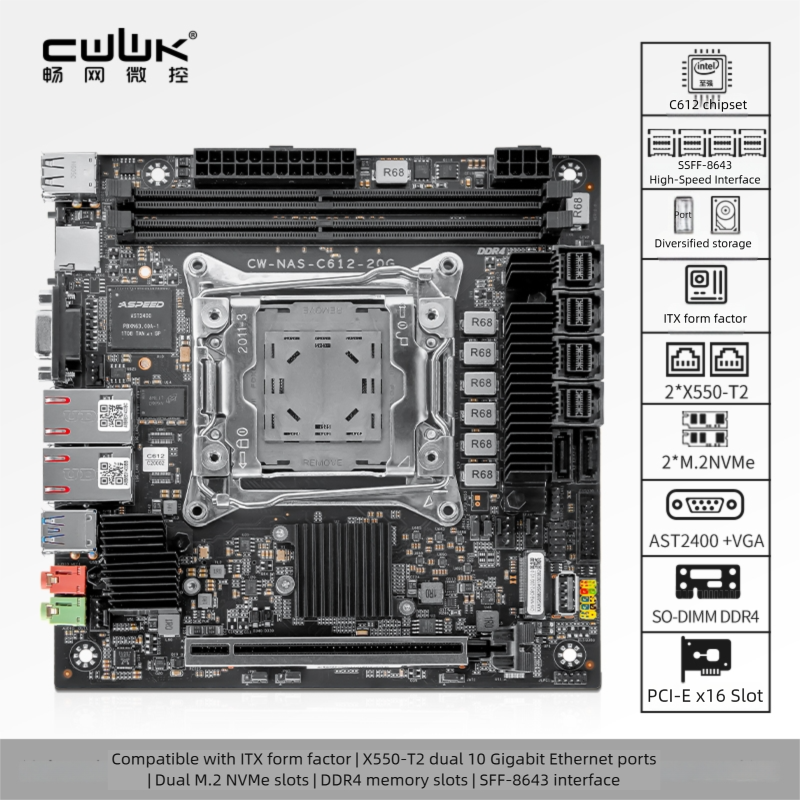 CWWK C612 Xeon ECC DDR4 E5 V3 V4 NAS Motherboard, Dual 10 Gigabit Ports ...