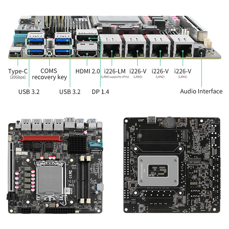 New Q670 4x Intel 2.5G Ethernet port 8-bay NAS motherboard for Intel 12/13/14 generation CPU | 3x M.2 NVMe | 8x SATA3.0 | HDMI+DP 4K@60Hz vPro Enterprise-class Commercial NAS