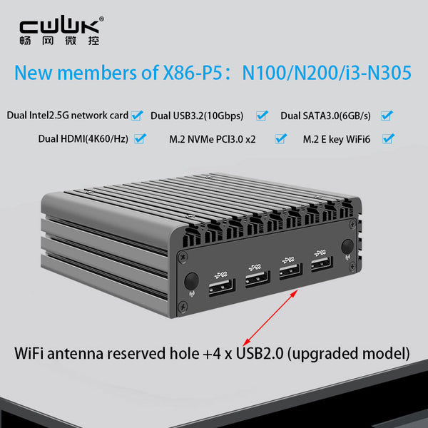 X86-P5 SUPER MINI ROUTER 12TH GEN INTEL N100/i3-N305 Upgrade 4x USB FIREWALL PC 2X I226-V 2.5G LAN FANLESS MINI PC