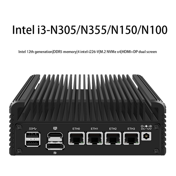 CWWK 12. Generation Intel Firewall Mini-PC Alder Lake i3 N355 N305 N150 N100 Lüfterloser Soft-Router Proxmox DDR5 4800 MHz 4xi226-V 2,5 G 