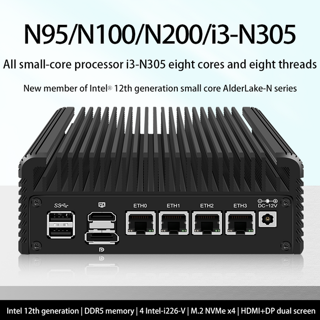 12th Gen Intel Firewall Mini PC Alder Lake i3 N305 8 Core N200 N100 ...