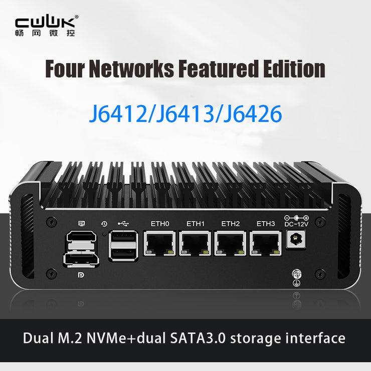 CWWK 12th Generation Intel 2.5G Soft Router PC Celeron J6413J/6412 4 Network Ports i226-V LAN Fanless Mini PC Firewall Computer