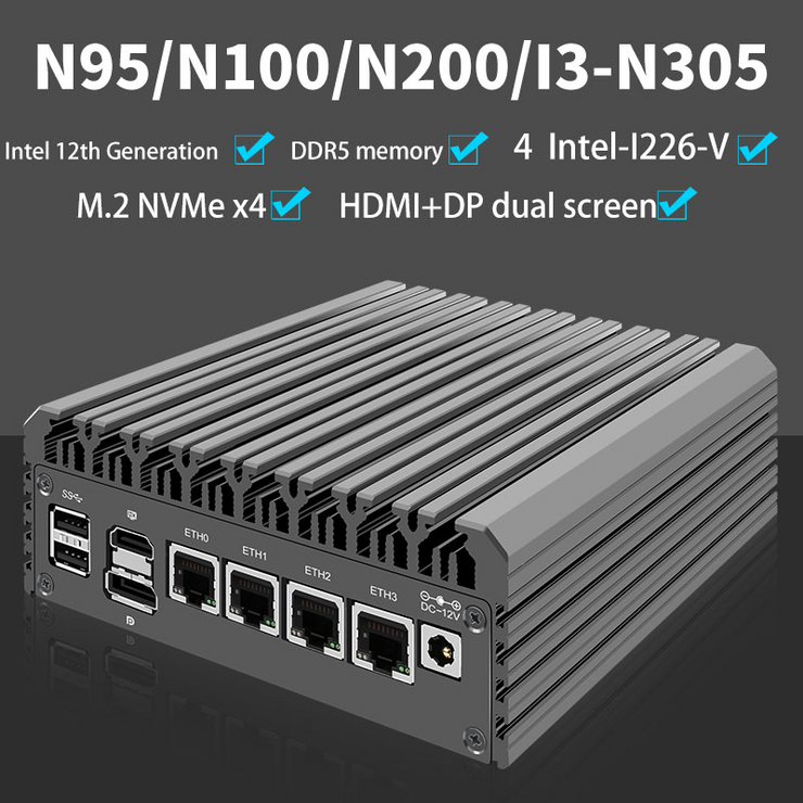 Intel 12th generation N series 8-core new member N95/N100/N200/N305 fanless mini host soft router